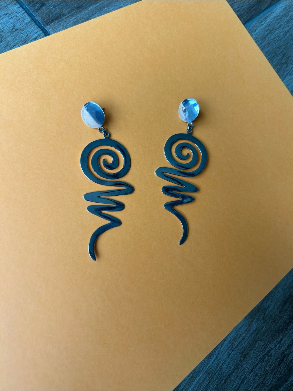 XL Sterling Silver Spiral Squiggle Dangle Statement Earrings - Vintage 1970s